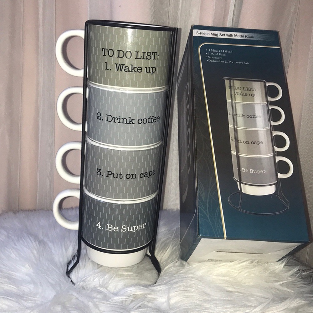 5-Piece Mug Set with Metal Rack